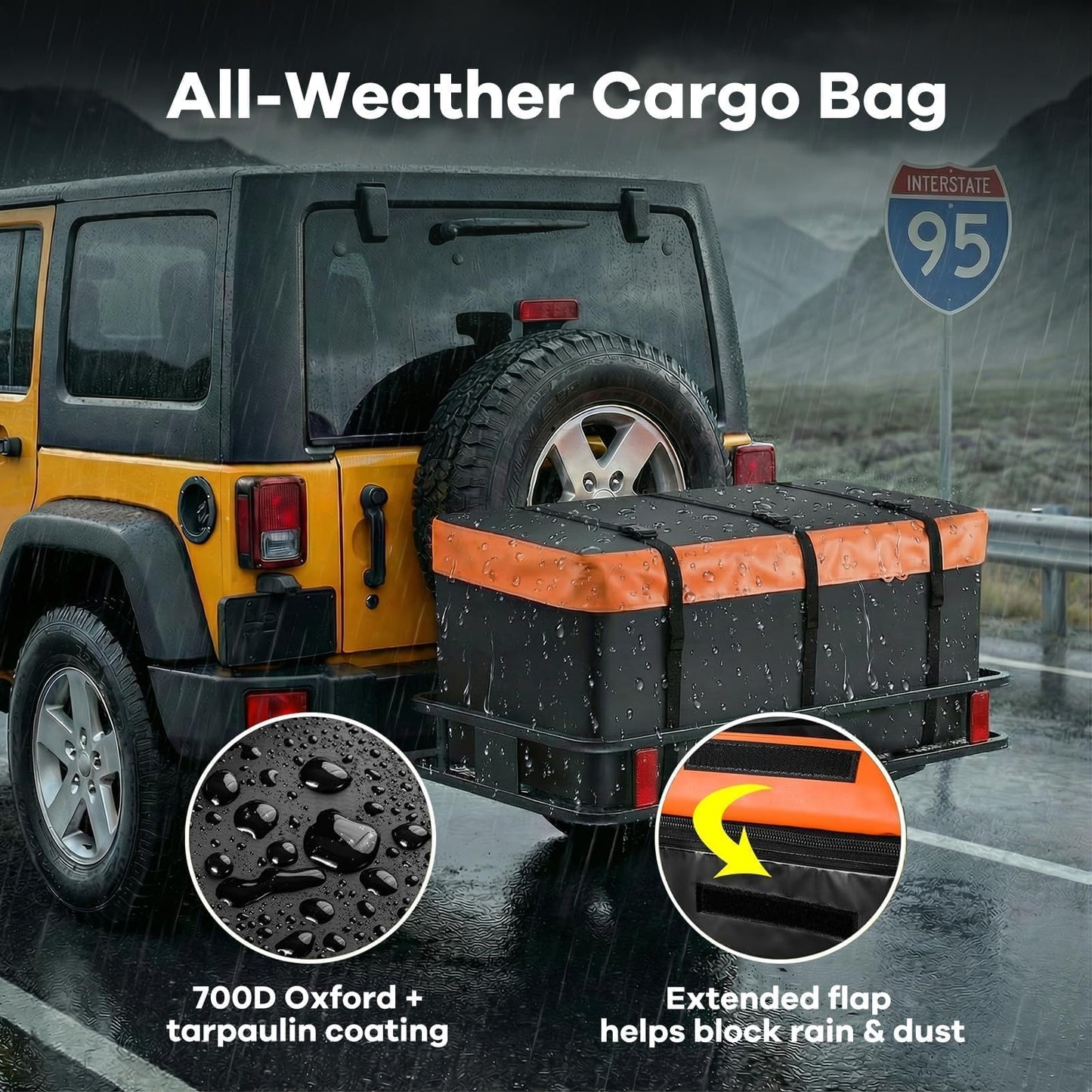 Hitch Cargo Carrier with Anti-Wobble Stabilizer – 500 lb Steel Basket + Waterproof Bag, 2" Receiver