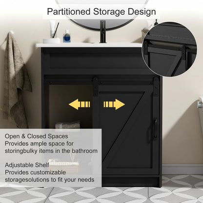 30" Farmhouse Bathroom Vanity Set with Sink, Power Outlets & Hair Tool Organizer