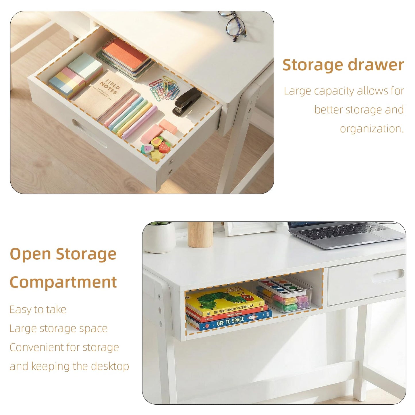 Kids Desk and Chair Set – Wooden Study Table with Storage Bins for Bedroom, Study Room, and Children's Room