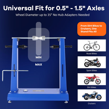 Motorcycle Wheel Balancer & Truing Stand – 2-in-1 Precision Tool, Fits Up to 35" Wheels