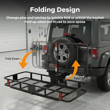 Extra Large Folding Hitch Cargo Carrier | 70"x30"x6" Galvanized Steel Basket, 500lb Capacity, Raised Shank, Fits 2" Receiver – SUV, Truck, Van, Car