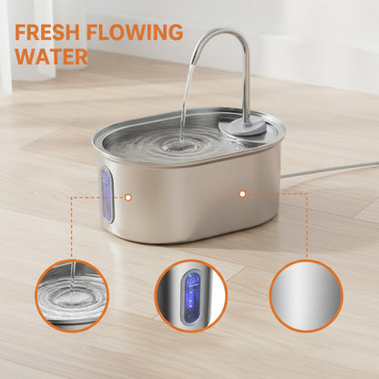 Stainless Steel Cat Water Fountain – 3L Dual Filtration & Ultra-Quiet Pump