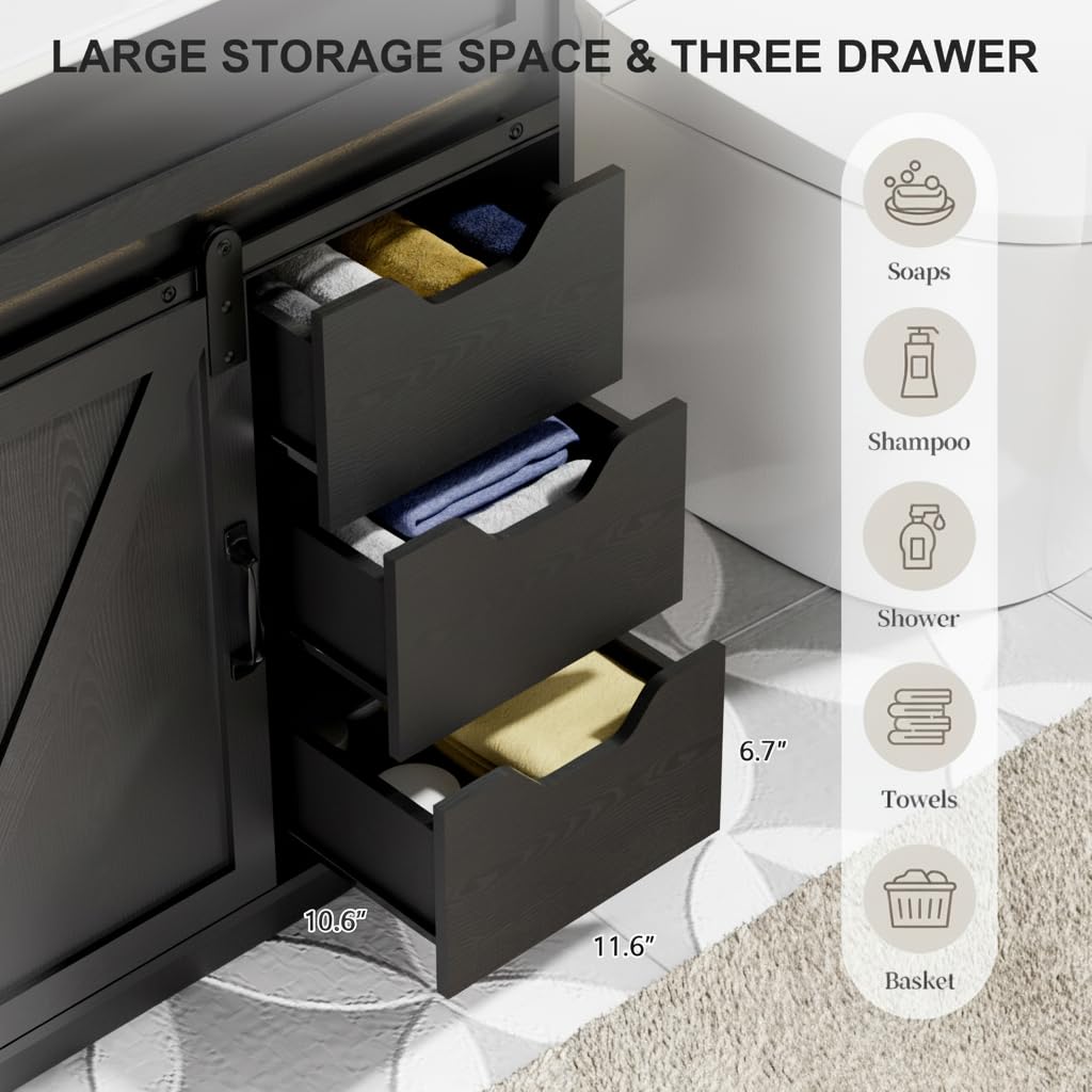 30" Farmhouse Bathroom Vanity Set with Sink, Power Outlets & Hair Tool Organizer