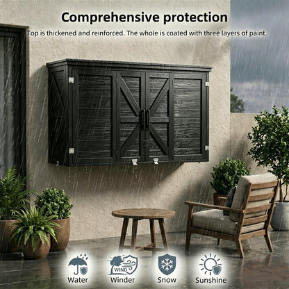 45-55" Solid Wood Outdoor TV Enclosure with Double Doors, Lock & Dual-Arm Mount