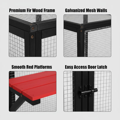 Gothic Large Catio Cat Enclosure, 4-Tier Indoor/Outdoor House, 2 Rooms, 5 Platforms, Waterproof, Window Balcony