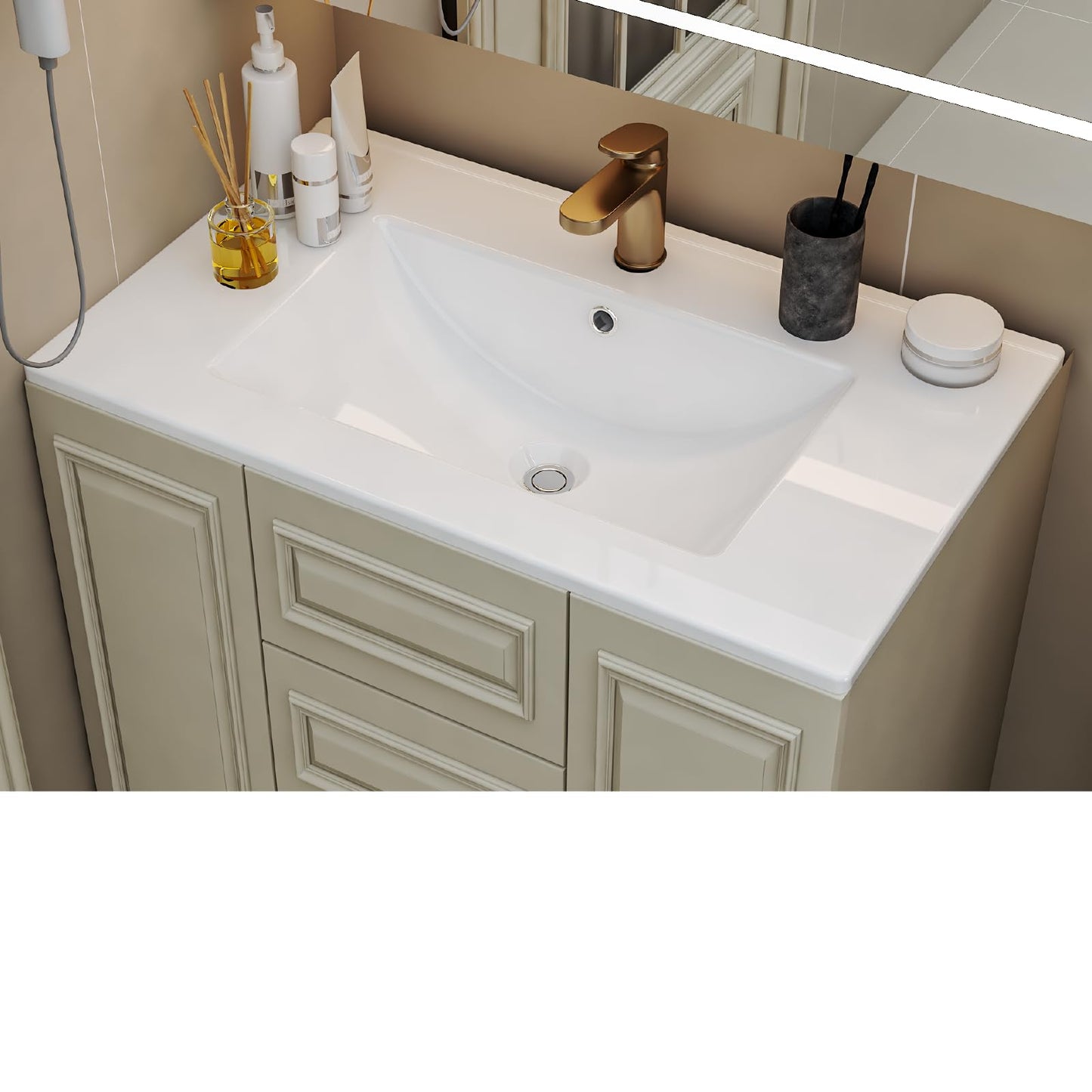 30 Inch White Ceramic Vanity Sink Top – Glazed Basin with Overflow Drain