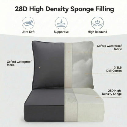 Deep Seat Patio Chair Cushion Set with Ties – Waterproof Oxford, 4.7 in High-Density Foam