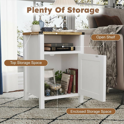 Set of 2 Farmhouse Nightstands, 16" Barn Door, Open Compartment, Bedroom Side Table – Natural Oak & Rustic White