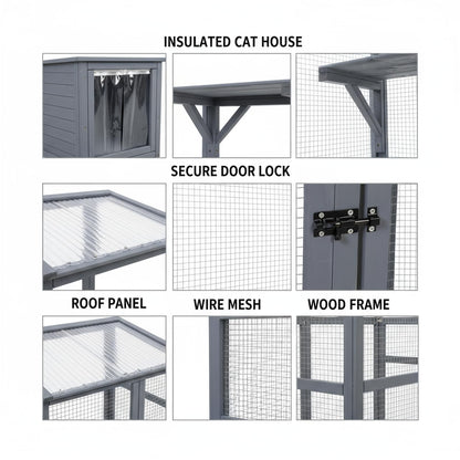 Extra-Large Outdoor Cat Catio with Insulated Condo – Galvanized Mesh, Waterproof Roof + Rain Cover (3+ Cats)