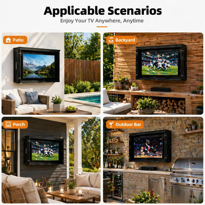 45-55" Solid Wood Outdoor TV Enclosure with Double Doors, Lock & Dual-Arm Mount