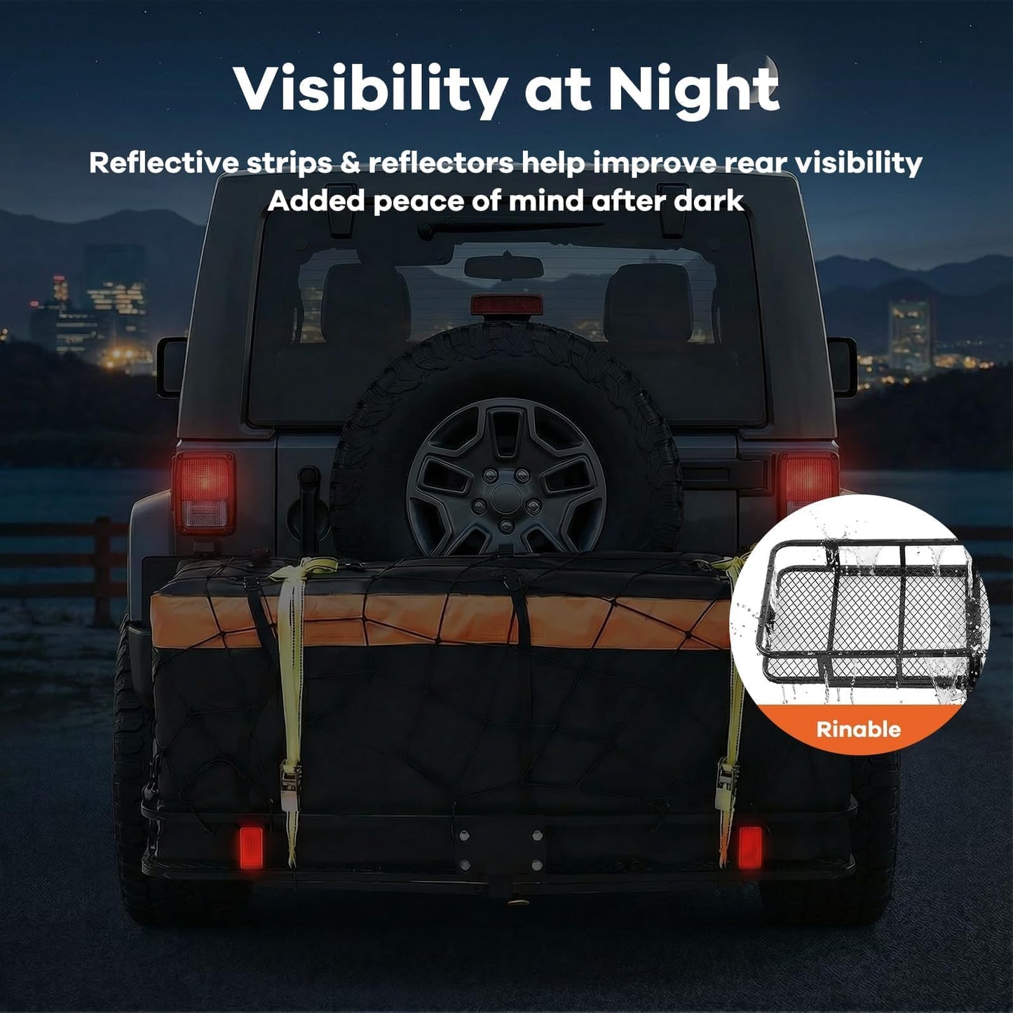 Hitch Cargo Carrier 70 in XXL Basket – Anti-Rattle Stabilizer & Waterproof Bag Set