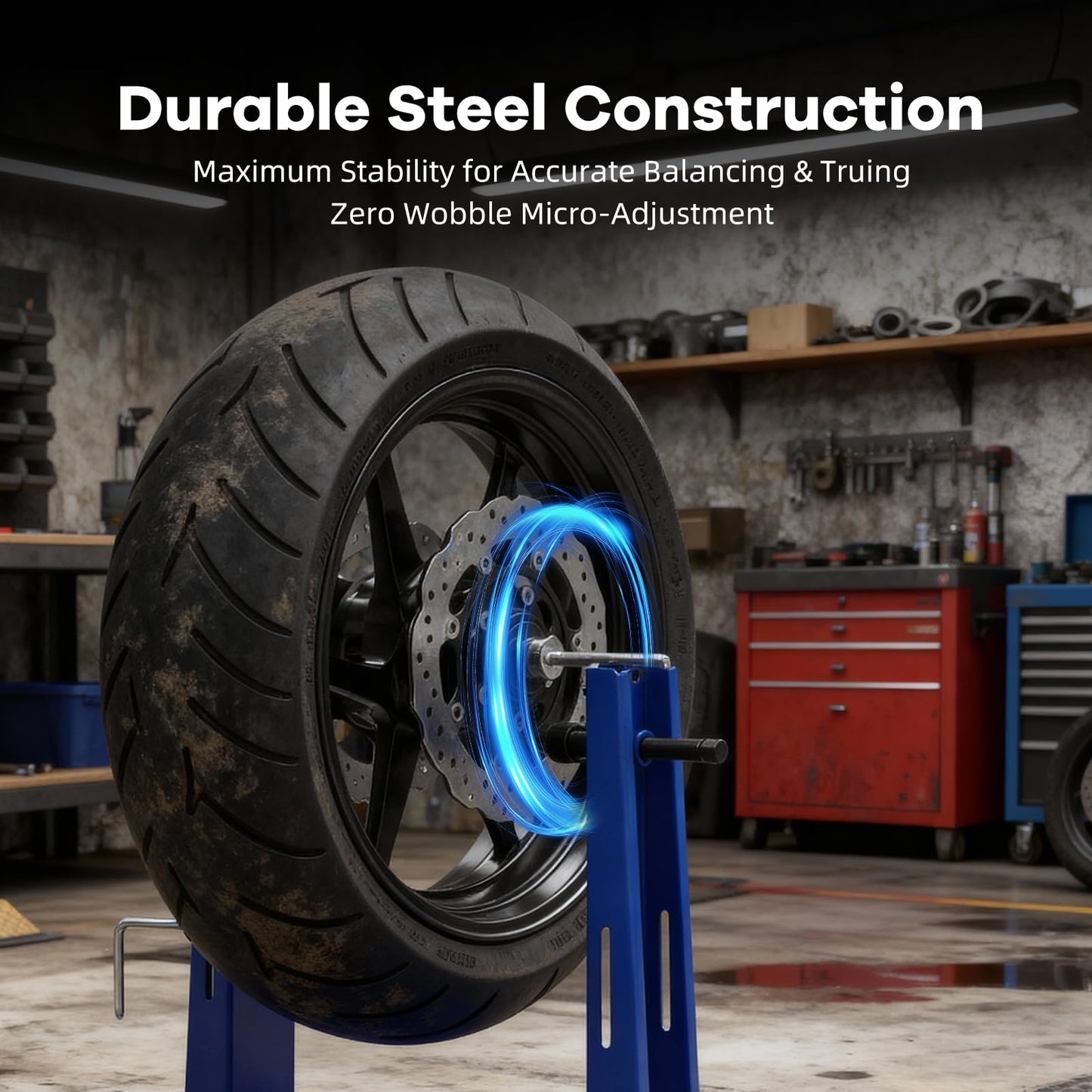 Motorcycle Wheel Balancer & Truing Stand – 2-in-1 Precision Tool, Fits Up to 35" Wheels