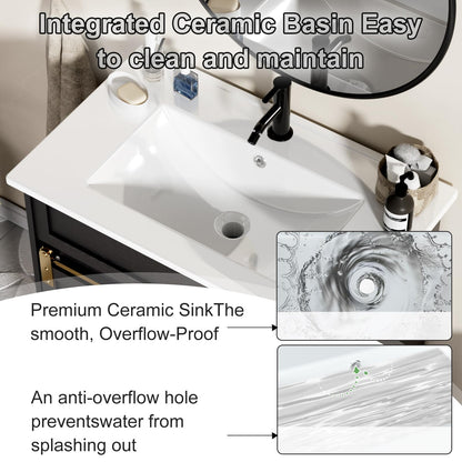 30" Farmhouse Bathroom Vanity Set with Sink, Power Outlets & Hair Tool Organizer