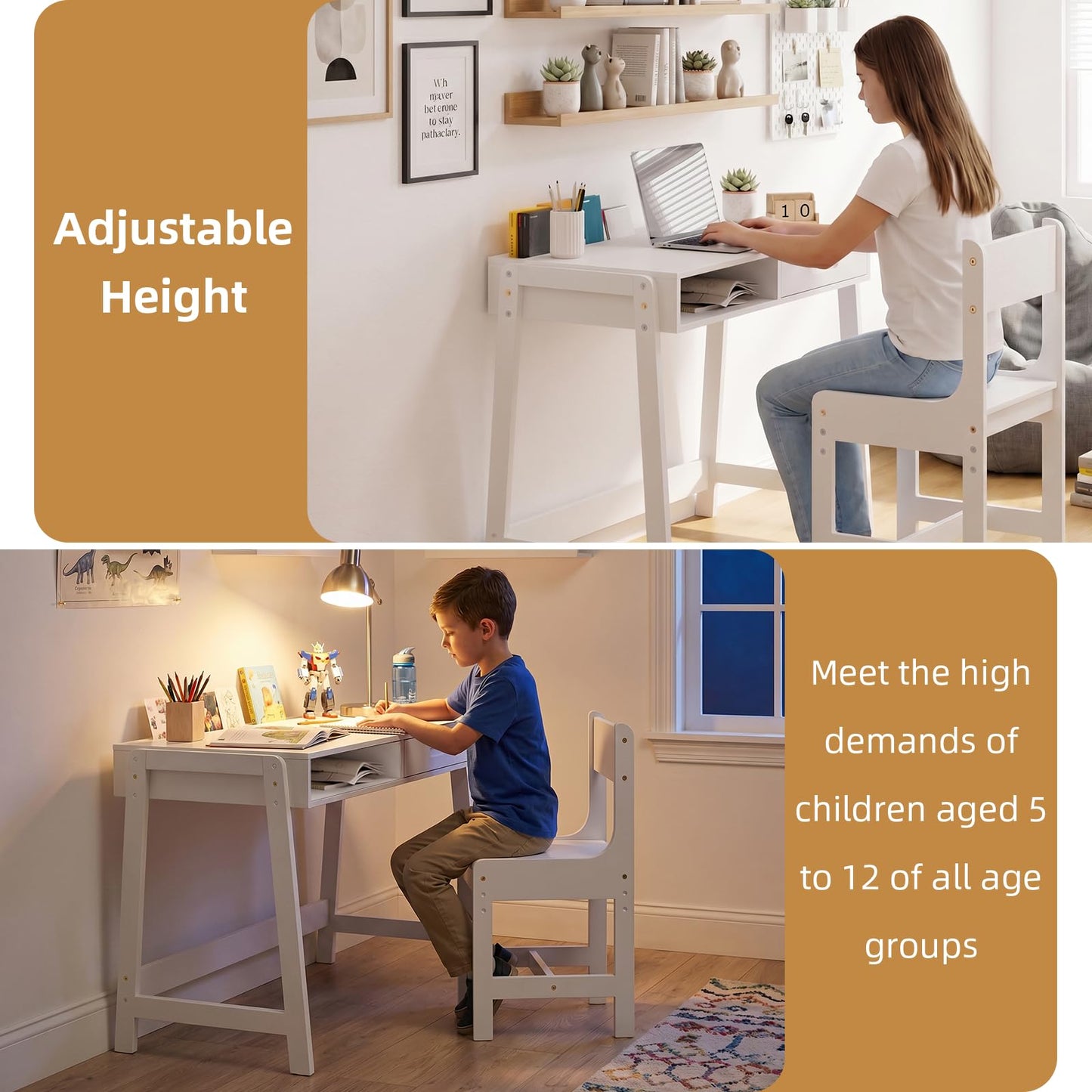 Kids Desk and Chair Set – Wooden Study Table with Storage Bins for Bedroom, Study Room, and Children's Room