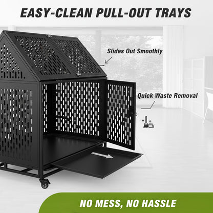 52 Inch Heavy Duty Indoor Dog Kennel for Large Dogs – Indestructible Dog Crate with Divider, Steel XL Dog Cage with Double Door, Wheels & Removable Tray, Black