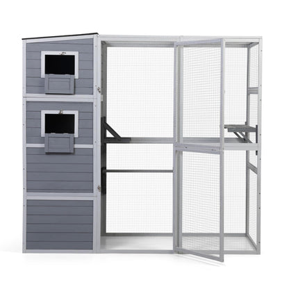 4-Tier Cat Tree House, XL Indoor/Outdoor Condo, Weatherproof, 2 Platforms, Multi-Cat (Grey)