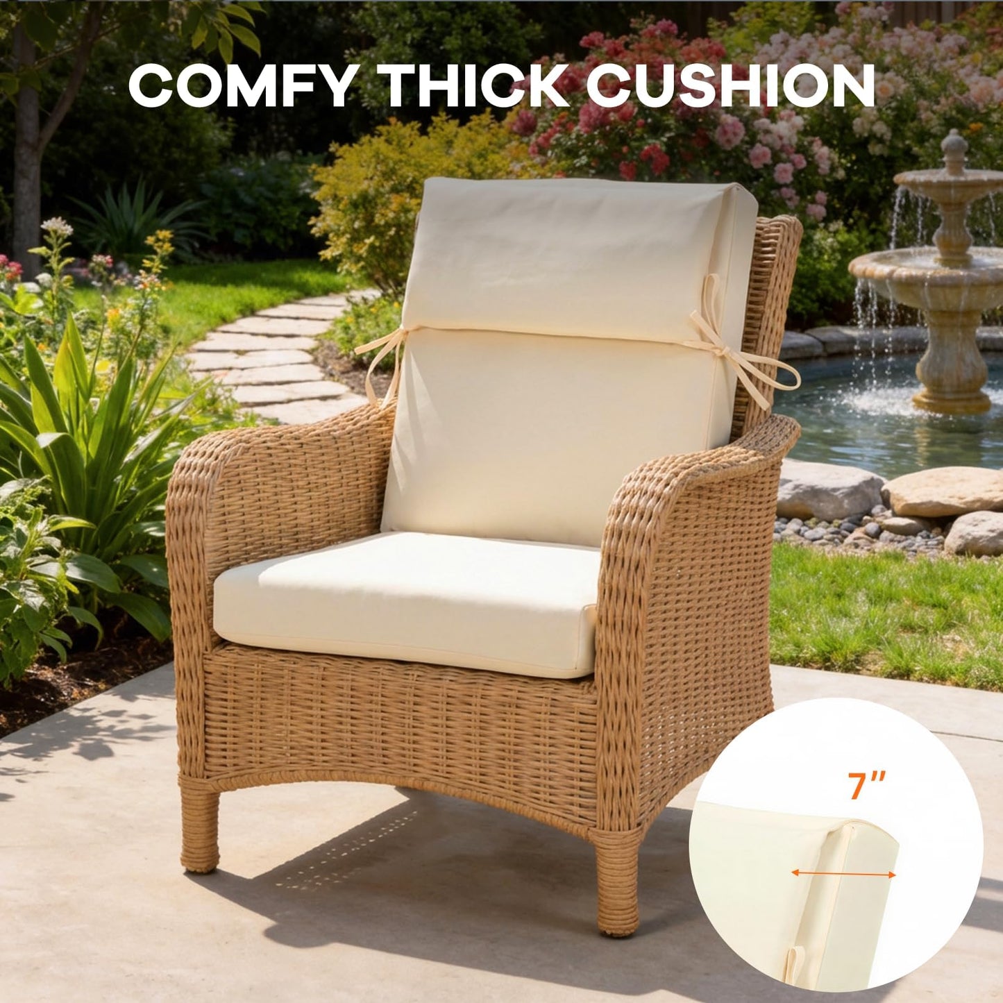 High Back Patio Chair Cushions Set of 4 | Waterproof & Fade-Resistant Outdoor Seat Cushions with Removable Cover, 22"x21"x21.3"