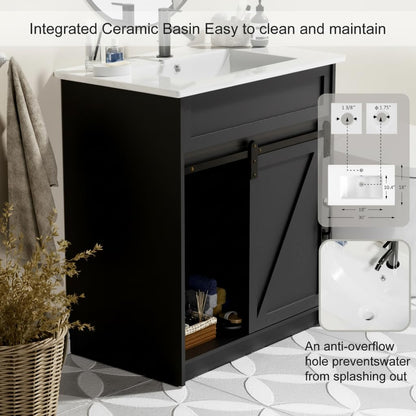 30" Farmhouse Bathroom Vanity Set with Sink, Power Outlets & Hair Tool Organizer