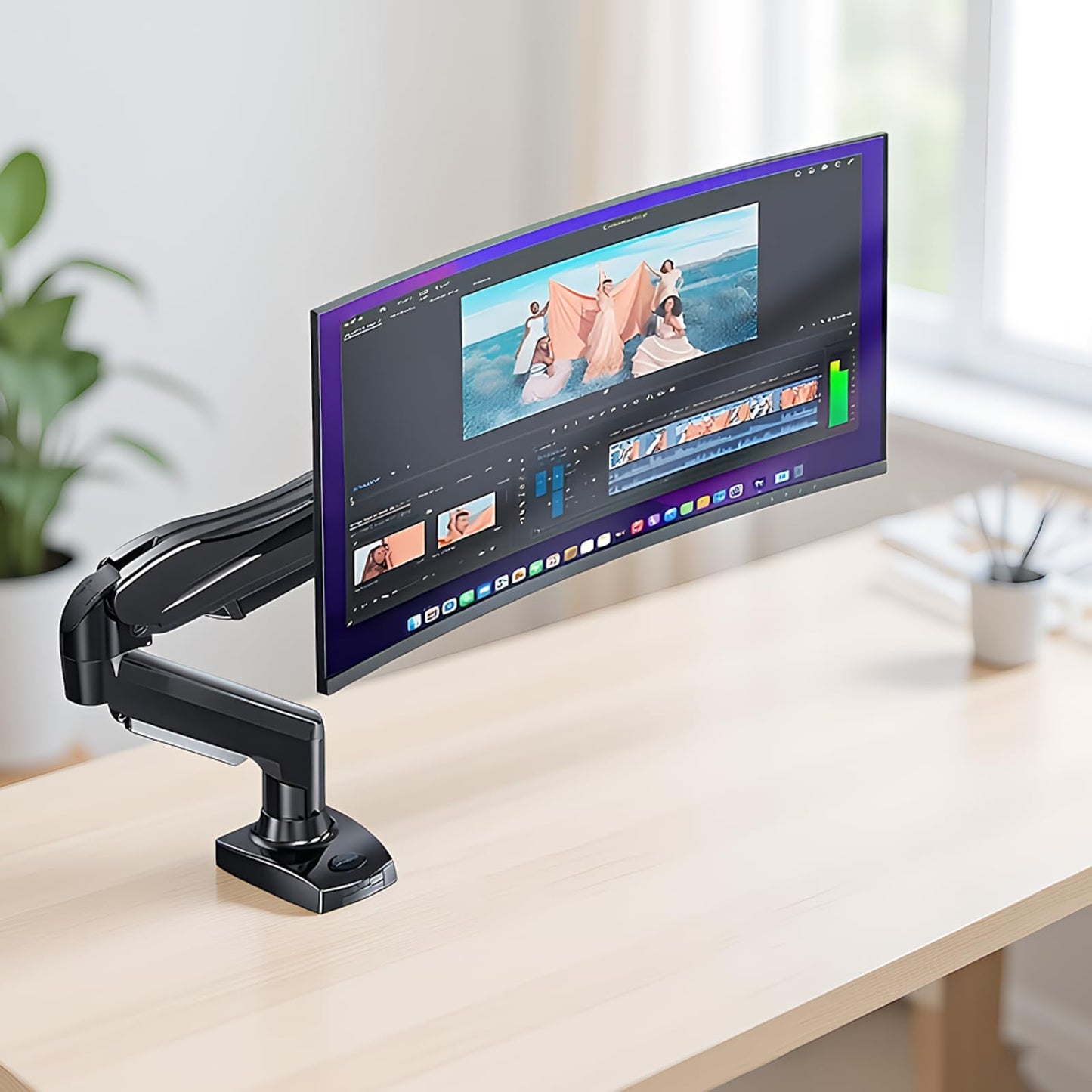 Adjustable Single Monitor Arm Desk Mount – C-Clamp/Grommet Mount, Fits 13-32 Inch Monitors, 4.4-19.8 Lbs Capacity, VESA 75x75mm & 100x100mm