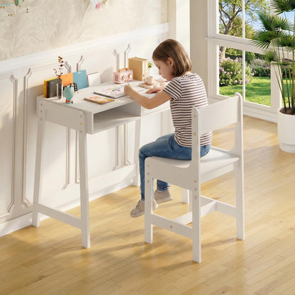 Kids Desk and Chair Set – Wooden Study Table with Storage Bins for Bedroom, Study Room, and Children's Room