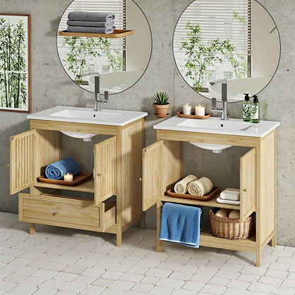 30" Naturoasis Farmhouse Bathroom Vanity with Sink – Bamboo Cabinet, Large Drawer & Soft-Close Doors