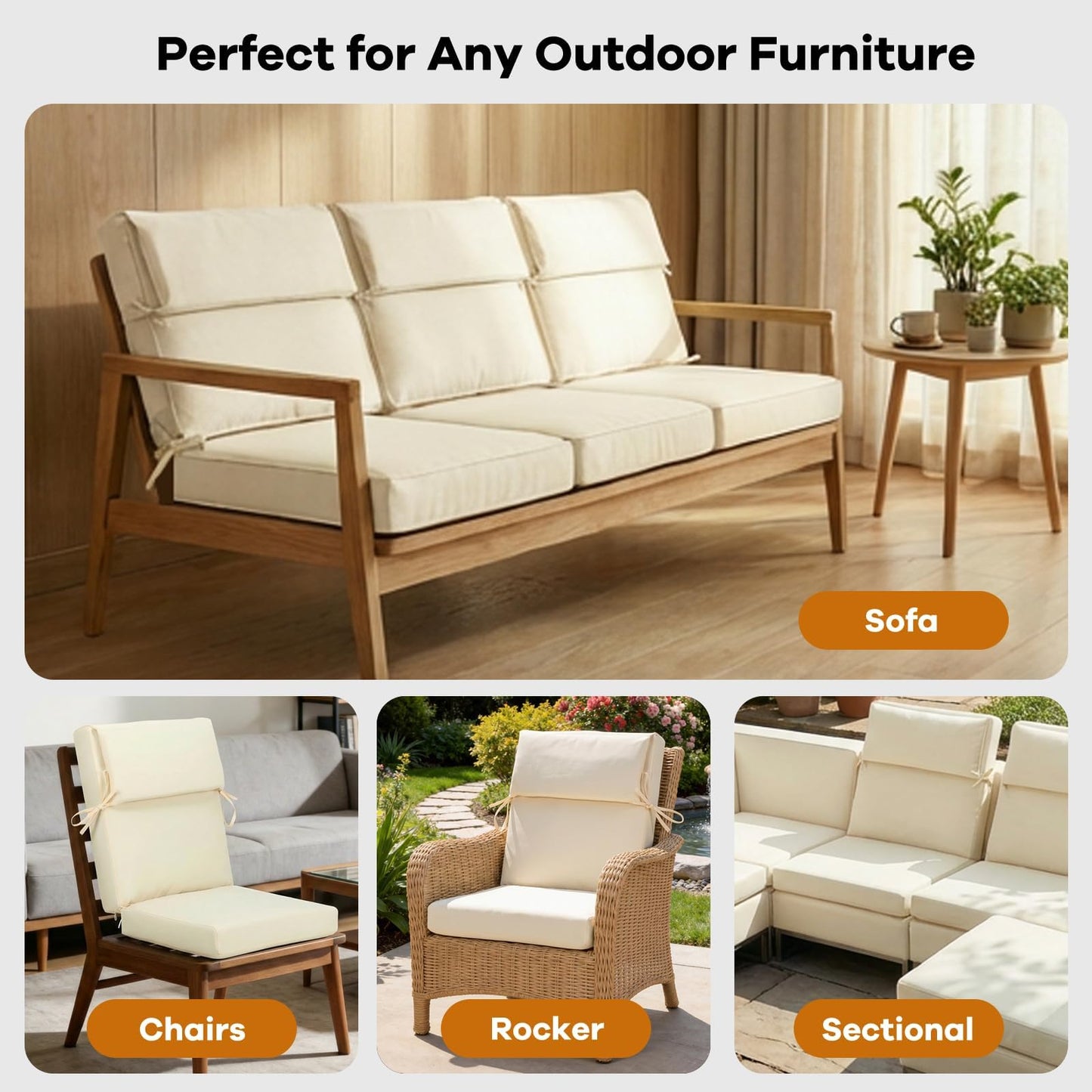 High Back Patio Chair Cushions Set of 4 | Waterproof & Fade-Resistant Outdoor Seat Cushions with Removable Cover, 22"x21"x21.3"