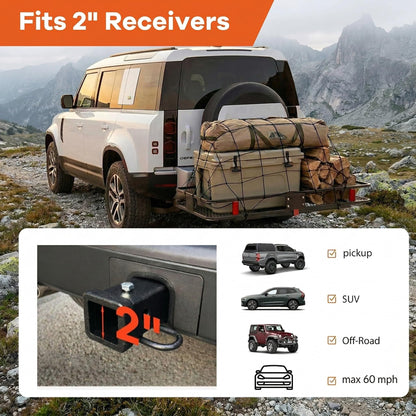 Hitch Cargo Carrier with Anti-Wobble Stabilizer – 500 lb Steel Basket + Waterproof Bag, 2" Receiver