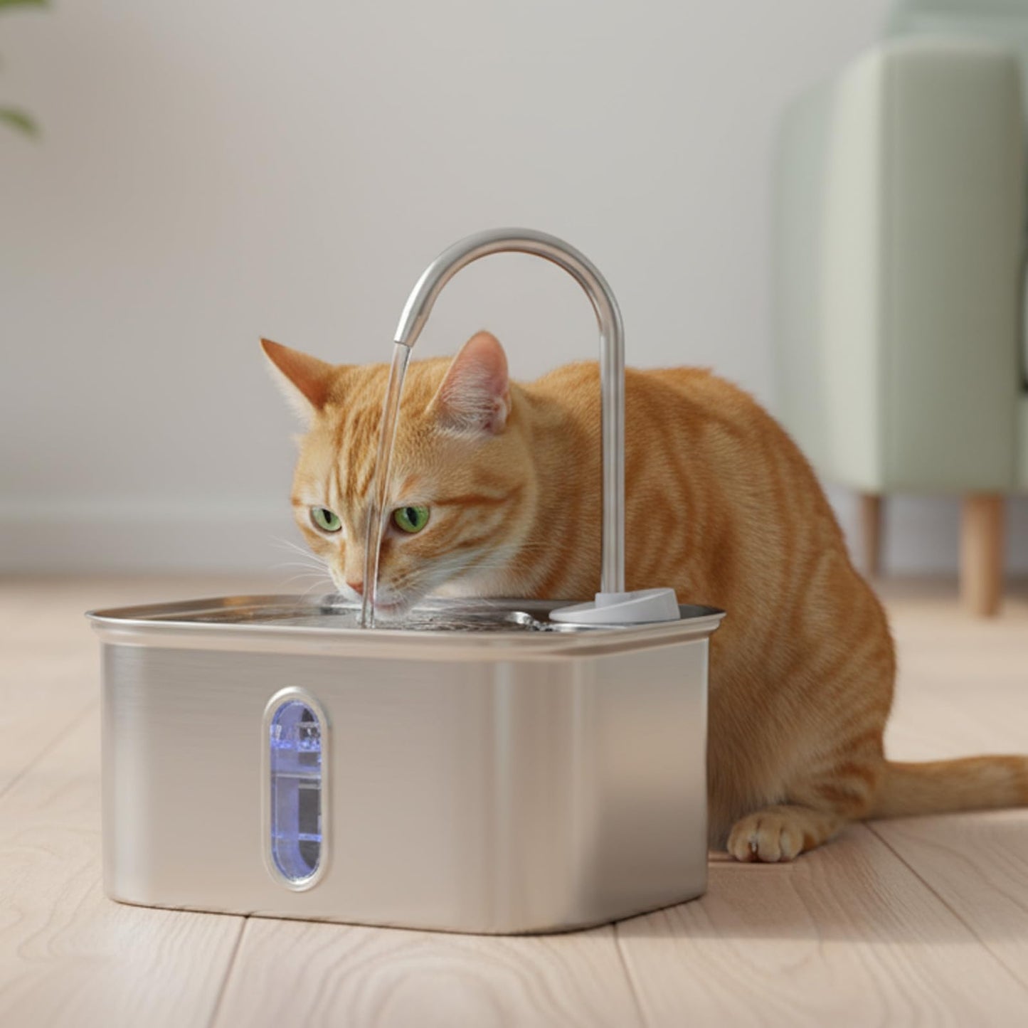 Stainless Steel Cat Water Fountain – 2.6L Capacity with Dual Filtration, Ultra Quiet Pump & Visible Water Level for Pets and Small Animals