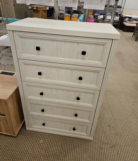 5 Drawer Chest - White Wood Finish - Storage Dresser - New