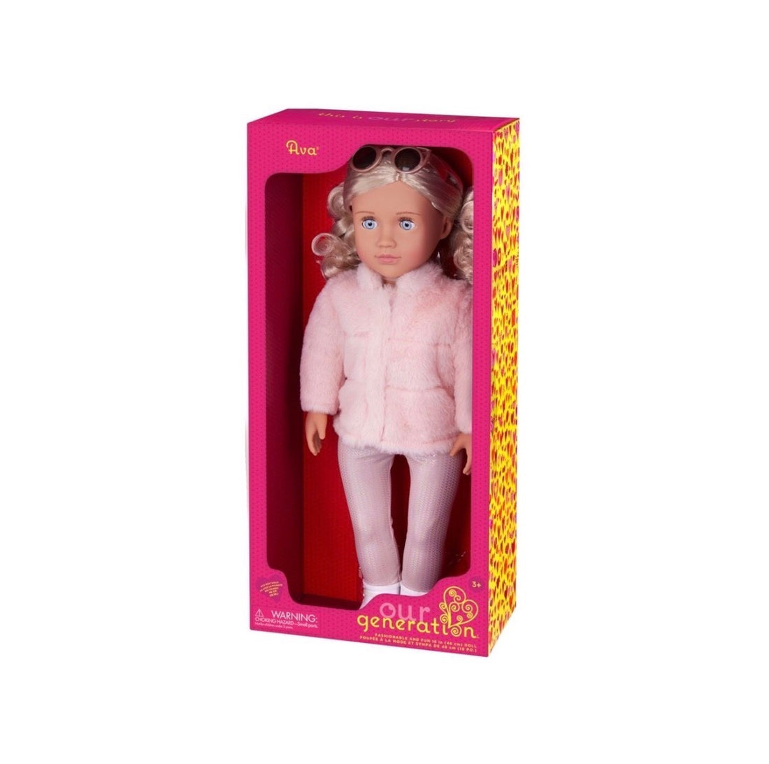 18 Inch Doll - Our Generation Ava - Pink Faux Fur Coat - New