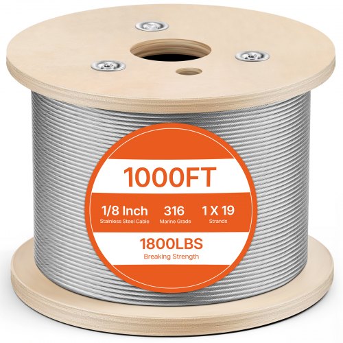 Steel Wire Rope - Vevor - 1000 Feet 1/8 Inch 316 Stainless Steel - New